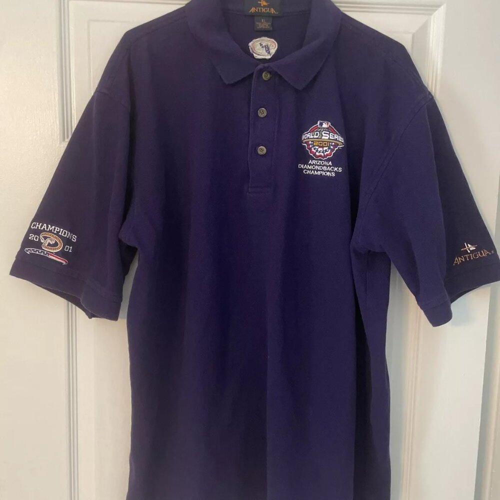 Vintage Arizona Diamondbacks Polo Shirt 2001 World Series Logo Mens XL Purple